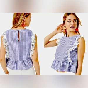 Lilly Pulitzer Ellis Peplum Ruffle Sleeveless Top Women’s Size M 100% cotton EUC